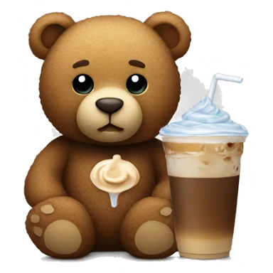 Teddy bear holding an iced coffee sticker