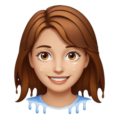 Brown Hair Woman , white paint , drip, face, happy sticker