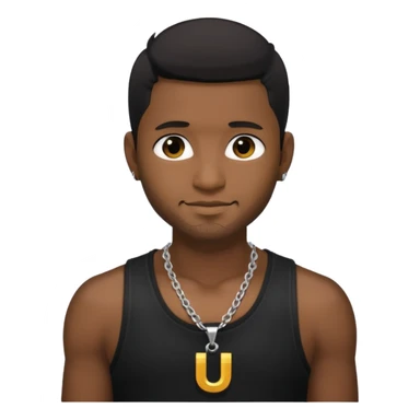 Usher black hair, black tank top with necklace with letter u sticker
