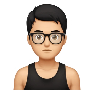 portrait of man, wearing a tank top, square glasses, black hair sticker