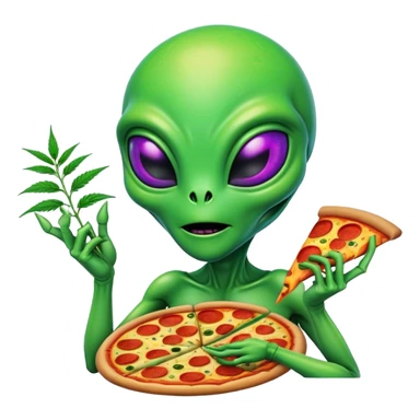 Alien with weed and pizza sticker