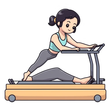Girl with black hair doing Pilates on reformer machine sticker