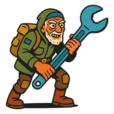 an old charismatic stalker with a big crescent wrench sticker