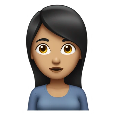 Woman with straight black hair holding her stomach sticker