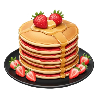 Pancakes with strawberries in a black plate sticker