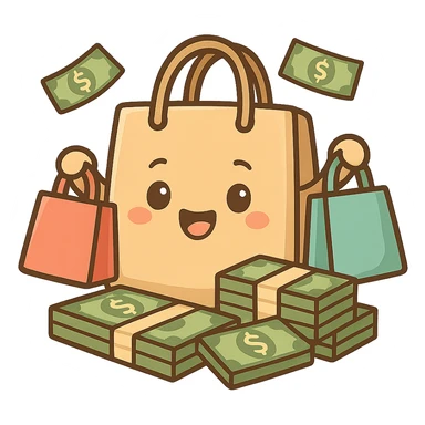 Shopping bags and stacks of money sticker