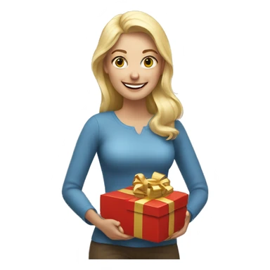 happy blonde woman with a lot of gifts sticker