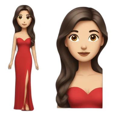 brunette with long straight hair with brown eyes in an ankle-length red evening dress sticker