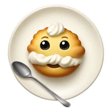 Cream vanilla puff at plate and spoon sticker