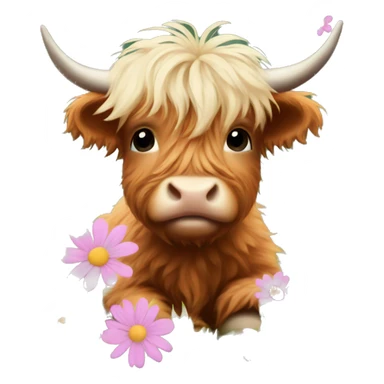 Baby highland cow flowers sticker