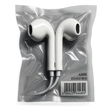white EarPods headphones, extra glossy, dramatic lighting, no background sticker