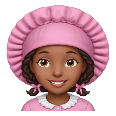 black girl smiling, wearing a pink bonnet sticker