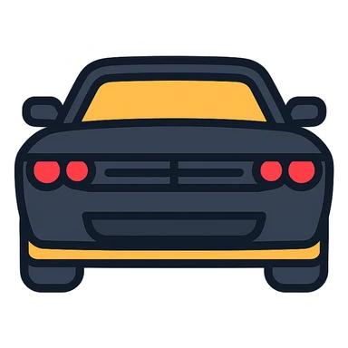 black Dodge Challenger with red front lights, colored icon sticker