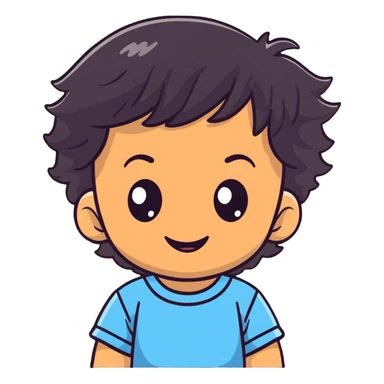 smiling toddler face with big eyes, medium skin tone, and dark wavy hair sticker