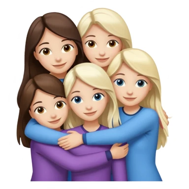 four white girlfriends hugging and smiling    2 girls with brown eyes and long dark brown hair. Two girls with blue eyes and light blonde hair sticker