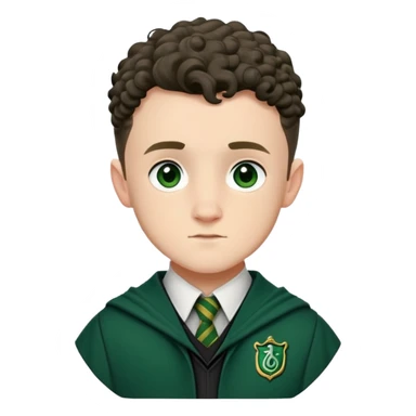 Josh Herdman is Gregory Goyle in harry potter, wear hogwarts slytherin uniform, curly short hair sticker