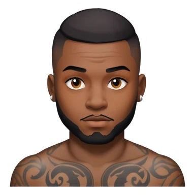 đàn ông 30 tuổi, da đen, tóc undercut ngắn đen, có hình xăm trên mặt sticker