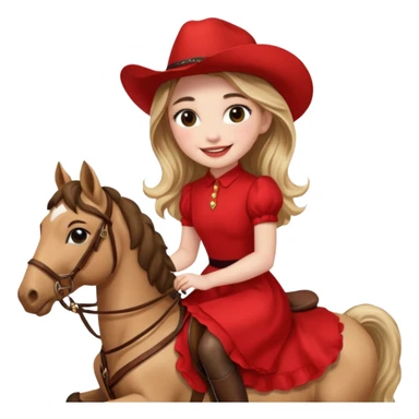 sabrina carpenter wearing red dress while riding a horse sticker