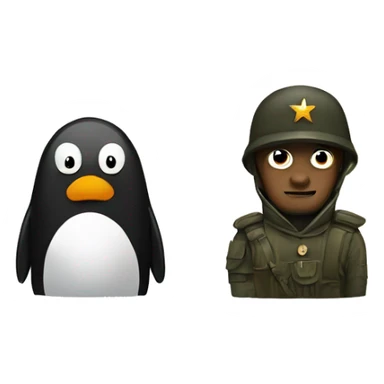 Penguin and man in dark army form sticker