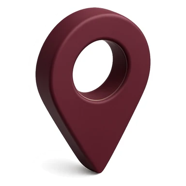 a location pin icon in burgundy color, realistic lighting and depth, matte background sticker