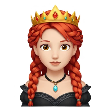 braided hair fire princess with black crown, red hair sticker