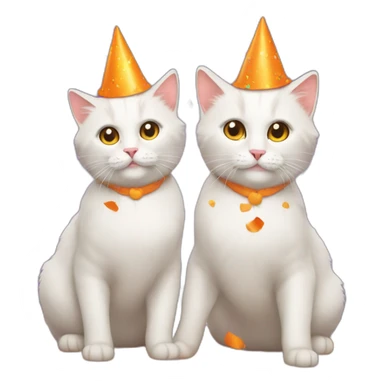 two white cats full body with orange party hats and confetti behind cats at a party sticker