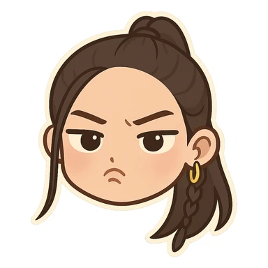 Create a chibi sticker of this person with a pouty expression, only the head, transparent background. sticker