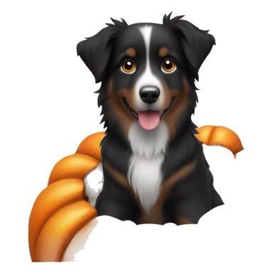 Small black australian shepherd dog in a pumpkin sticker