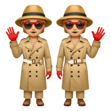 Tomato face emoji wearing long body trench coat hat sunglasses legs red hands sticker