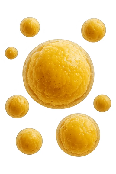 cellule di grasso anatomiche gialle realistiche umane fluttuano in aria, iperrealistico 4k sticker