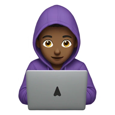Boy in purple hoodie with laptop sticker
