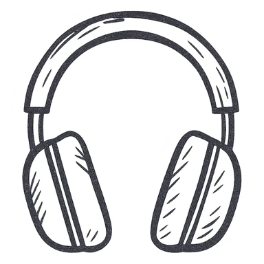 Studio headphones, white fill, side view, hand drawn style, black outlines sticker