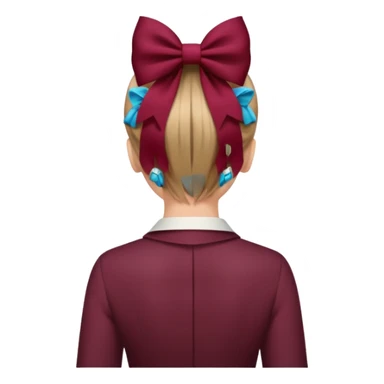 A burgundy bow in dark blond hair from the back sticker
