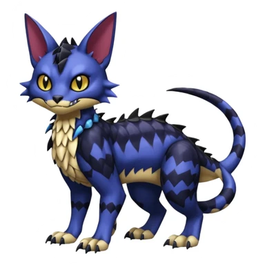 midnight blue-gray-black, scaley scaly batty feline-like quadrupedal digitigrade furry feral Bastet-Noibat-Gatomon-Garchomp-Digimon-Fakémon-Pokémon-creature (full body) sticker