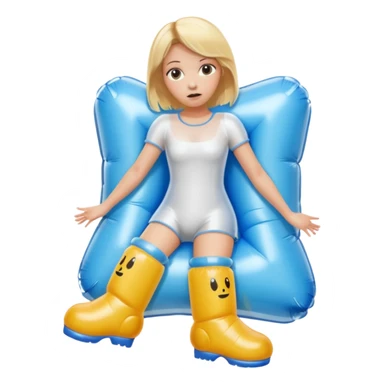 chica rubia con cara de miedo con unas botas  de presoterapia inflables sticker
