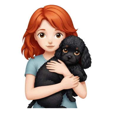 Red-haired-girl hugs black-Cavoodle-dog sticker