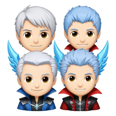 Cute chibi Dante, Vergil, and Nero from Devil May Cry, big heads, small bodies, childlike proportions sticker