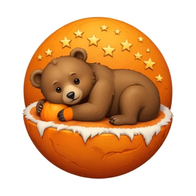 bear curled up on an orange planet with stars sticker
