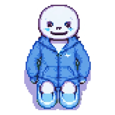 Sans from Undertale, pixel art, grinning, wearing slippers, minimal background sticker