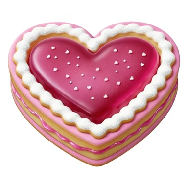 Realistic shortbread cookie in the shape of a heart with pink jelly middle filling and sprinkled powder sugar on top. sticker
