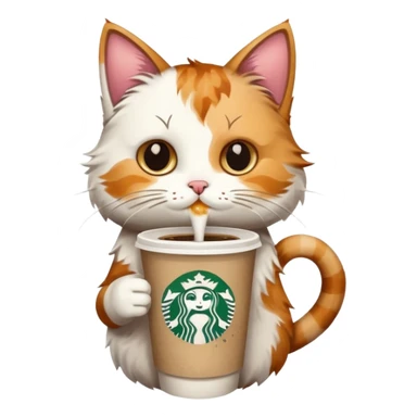 cat drinking a starbucks order sticker