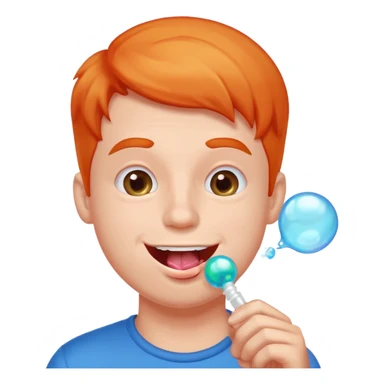 the guy is chewing gum and make a buuble sticker