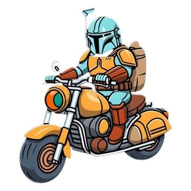 Mandalorian on a motorcycle sticker