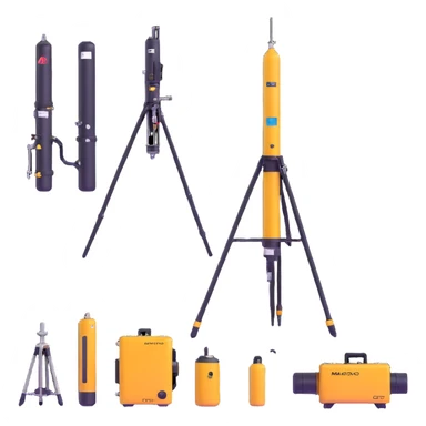 Collection of marine geology equipment including gravity corers, CTD sensors, and multi-beam sonar devices sticker