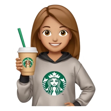 an emoji wearing a CLC (girls lacrosse team) sweatshirt, holding a Starbucks cup sticker