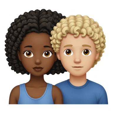Black girl with curly black hair, and white boy with dirty blonde hair loving sticker
