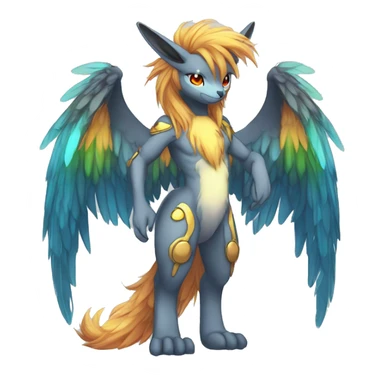 Anthro Sona Cool Edgy Cute Colorful Shy Winged Shiny Fakemon-Fantasy-Creature With Long Hair-Mane Full Body Detailed High Quality sticker