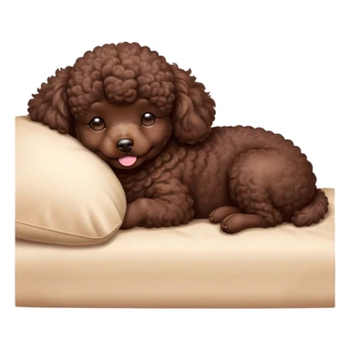 Meme-Worthy Cute Sleeping Chocolate Poodle Portrait Emoji, Head resting peacefully with a contented smile, showcasing a delightfully elegant build and a luxuriously soft, curly chocolate Fur, eyes shut in a serene nap, Simplified yet hilariously adorable features, highly detailed, glowing with a soft, drowsy light, high shine, relaxed and utterly lovable, stylized with an air of playful laziness, bright and heartwarming, soft glowing outline, capturing the essence of a comically sleepy companion, so meme-worthy it feels like it could instantly become the next viral sensation of adorable slumber! sticker