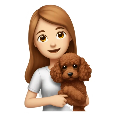 A white girl with long brown hair hugging a cute red brown toy poodle puppy  sticker