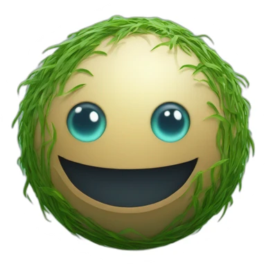 3d sphere with a cartoon confident seagrass Vex skin texture with abashed eyes sticker